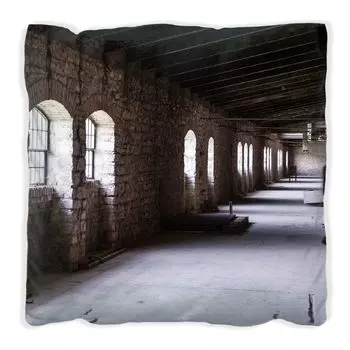 Подушка Wallario Premium, мягкая поверхность, с мотивом старинного здания - заброшенной фабрики, размер: 60 x 60 см, с белой спинкой