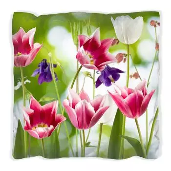 Подушка Wallario Premium, мягкая поверхность, с мотивом цветущих весенних цветов в розовом и белом цвете, размер: 60 x 60 см, с белой спинкой