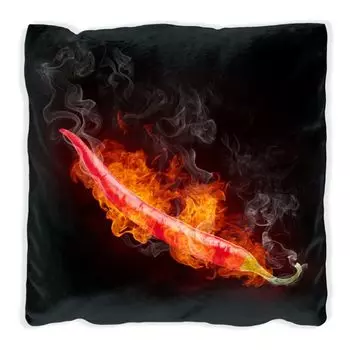 Подушка Wallario Premium, мягкая поверхность, с мотивом острого жгучего перца чили на черном фоне, размер: 60 х 60 см, с белой спинкой