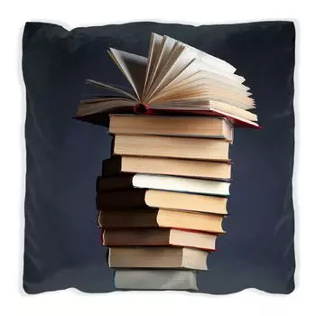 Подушка Wallario Premium, мягкая поверхность, с мотивом стопки книг, размер: 60 x 60 см, с белой спинкой