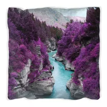 Подушка Wallario Premium, мягкая поверхность, с мотивом «река в фиолетовом ущелье», размер: 40 x 40 см, с белой спинкой