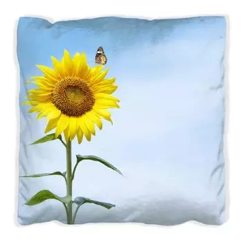 Подушка Wallario Premium, мягкая поверхность, с мотивом подсолнечника и бабочки, размер: 60 x 60 см, с белой спинкой