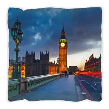 Подушка Wallario Premium, мягкая поверхность, с мотивом «Лондон - Биг-Бен ночью», размер: 60 x 60 см, с белой спинкой
