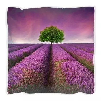 Подушка Wallario Premium, мягкая поверхность, с мотивом фиолетового цветочного поля, размер: 60 x 60 см, с белой спинкой