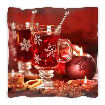 Подушка Wallario Premium, мягкая поверхность, с мотивом «Жаркая зима» и свечами, размер: 40 x 40 см, с белой спинкой