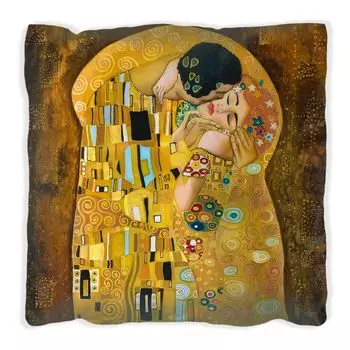Подушка Wallario Premium, мягкая поверхность, с мотивом The Kiss by Klimt, размер: 60 x 60 см, с белой спинкой