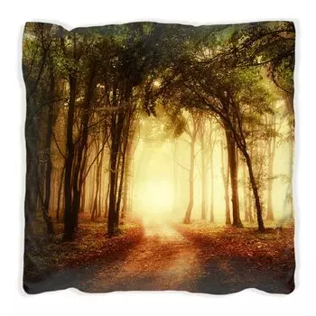Подушка Wallario Premium, мягкая поверхность, с мотивом «Закат на лесной тропинке», размер: 60 x 60 см, с белой спинкой