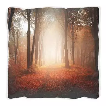 Подушка Wallario Premium, мягкая поверхность, с мотивом осеннего леса - дорожка на лесную полянку, размер: 60 х 60 см, с белой спинкой