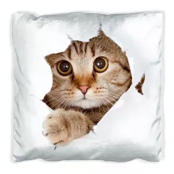 Подушка Wallario Premium, мягкая поверхность, с мотивом «кошка смотрит вперед», размер: 60 x 60 см, с белой спинкой