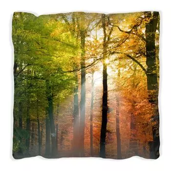 Подушка Wallario Premium, мягкая поверхность, с мотивом «Закат в осеннем лесу», размер: 30 х 30 см, с белой спинкой