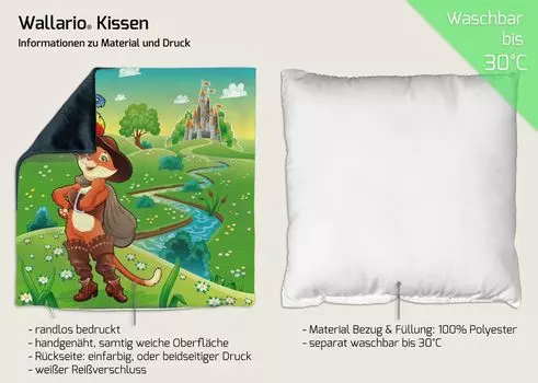 Подушка Wallario Premium, мягкая поверхность, с мотивом «Кот в сапогах», размер: 60 x 60 см, с белой спинкой