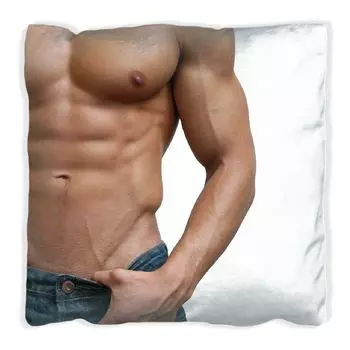 Подушка Wallario Premium, мягкая поверхность, с мотивом «Полуобнаженный мужчина в джинсах», размер: 40 x 40 см, с белой спинкой