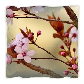 Подушка Wallario Premium, мягкая поверхность, с мотивом Spring Fever I - цветы вишни крупным планом, размер: 60 x 60 см, с белой спинкой