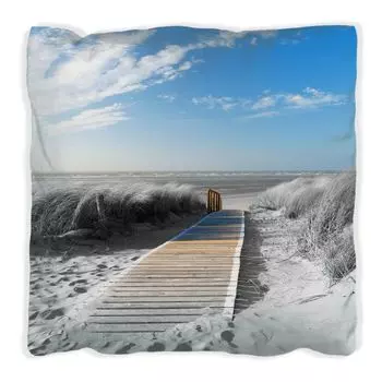 Подушка Wallario Premium, мягкая поверхность, с мотивом «На деревянной тропе к пляжу», черно-белая, размер: 60 x 60 см, с белой спинкой