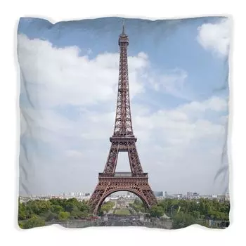 Подушка Wallario Premium, мягкая поверхность, с мотивом «Эйфелева башня в Париже», размер: 40 x 40 см, с белой спинкой