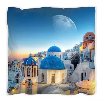 Подушка Wallario Premium, мягкая поверхность, с мотивом «Праздник Санторини», размер: 60 x 60 см, с белой спинкой
