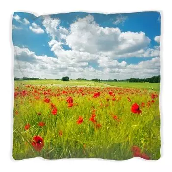 Подушка Wallario Premium, мягкая поверхность, с мотивом «Зеленый луг с маками», размер: 40 х 40 см, с белой спинкой