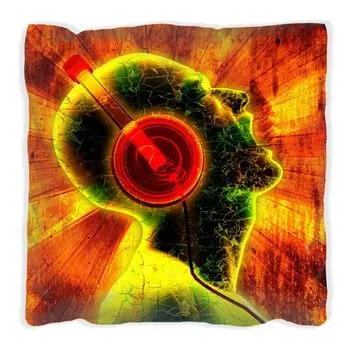 Подушка Wallario Premium, мягкая поверхность, с мотивом «Музыка и наушники», размер: 30 x 30 см, с белой спинкой