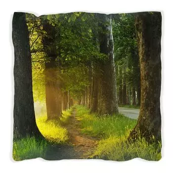 Подушка Wallario Premium, мягкая поверхность, с мотивом «Аллея на закате», размер: 40 x 40 см, с белой спинкой