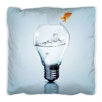 Подушка Wallario Premium, мягкая поверхность, с мотивом «Золотая рыбка, выпрыгивающая из аквариума», размер: 60 x 60 см, с белой спинкой