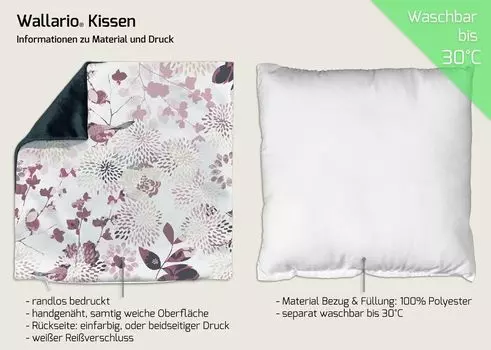 Подушка Wallario Premium, мягкая поверхность, с мотивом цветущих птиц, размер: 60 x 60 см, с белой спинкой