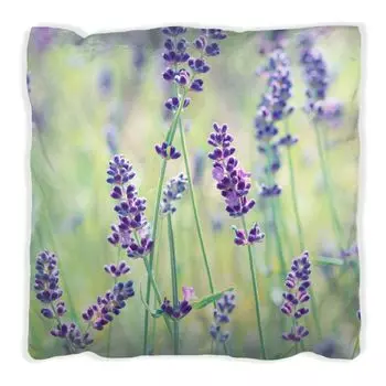 Подушка Wallario Premium, мягкая поверхность, с мотивом радости фиолетовых цветов - фиолетовые растения на лугу, размер: 40 х 40 см, с белой спинкой