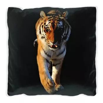 Подушка Wallario Premium, мягкая поверхность, с мотивом бегущего тигра, размер: 40 х 40 см, с белой спинкой