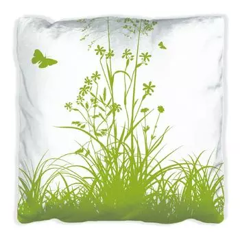 Подушка Wallario Premium, мягкая поверхность, с мотивом зеленого летнего луга, размер: 60 x 60 см, с белой спинкой