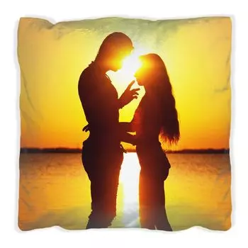 Подушка Wallario Premium, мягкая поверхность, с мотивом «Влюбленные на солнце», размер: 40 x 40 см, с белой спинкой