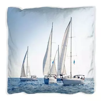 Подушка Wallario Premium, мягкая поверхность, с мотивом «Парусник на море», размер: 60 x 60 см, с белой спинкой