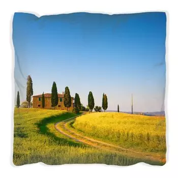 Подушка Wallario Premium, мягкая поверхность, с мотивом «Вилла в Тоскане», размер: 40 x 40 см, с белой спинкой