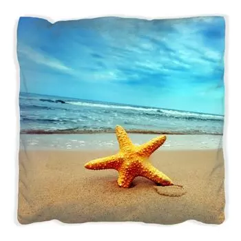 Подушка Wallario Premium, мягкая поверхность, с мотивом «Морские звезды на пляже», размер: 40 x 40 см, с белой спинкой