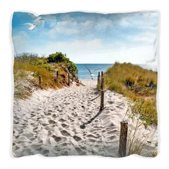 Подушка Wallario Premium, мягкая поверхность, с мотивом «Чайки на пути к пляжу», размер: 60 x 60 см, с белой спинкой