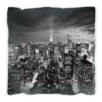 Подушка Wallario Premium, мягкая поверхность, с мотивом «Нью-Йорк ночью» - панорамный вид на город - черно-белая, размер: 60 х 60 см, с белой спинкой