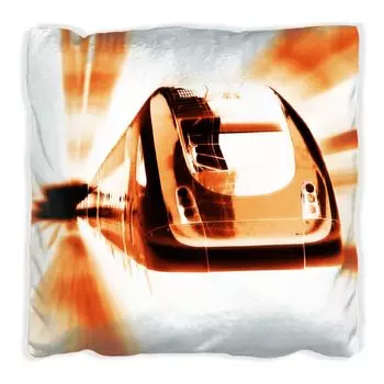 Подушка Wallario Premium, мягкая поверхность, с мотивом движущегося поезда спереди, дизайн - перспектива спереди, размер: 30 x 30 см, с белой спинкой