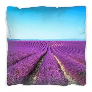 Подушка Wallario Premium, мягкая поверхность, с мотивом «Лавандовое поле под голубым небом», размер: 60 x 60 см, с белой спинкой
