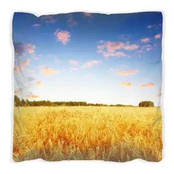 Подушка Wallario Premium, мягкая поверхность, с мотивом «Пшеничное поле под голубым небом», размер: 40 x 40 см, с белой спинкой