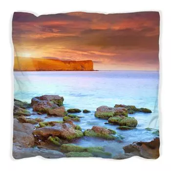 Подушка Wallario Premium, мягкая поверхность, с мотивом «Восход солнца у моря», мысом и камнями в воде, размер: 60 x 60 см, с белой спинкой