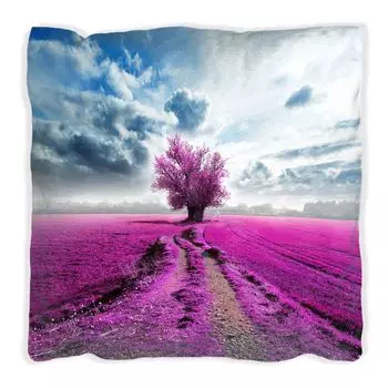 Подушка Wallario Premium, мягкая поверхность, с мотивом Surreal Flower Field, фиолетовые цветы в поле, размер: 60 x 60 см, с белой спинкой