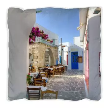 Подушка Wallario Premium, мягкая поверхность, с мотивом «Аллея в Греции», размер: 40 x 40 см, с белой спинкой