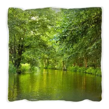 Подушка Wallario Premium, мягкая поверхность, с мотивом Шпревальд в зеленых лесах Бранденбурга и отражениями в воде, размер: 40 x 40 см, с белой спинкой