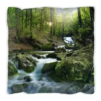 Подушка Wallario Premium, мягкая поверхность, с мотивом струящегося в лесу ручья на закате, размер: 60 х 60 см, с белой спинкой