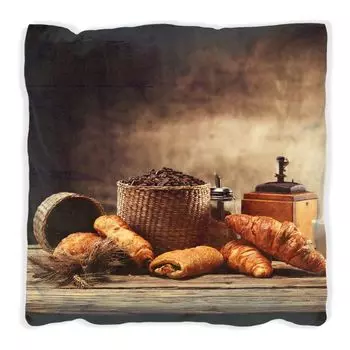 Подушка Wallario Premium, мягкая поверхность, с мотивом французского завтрака с кафе и круассанами, размер: 60 x 60 см, с белой спинкой