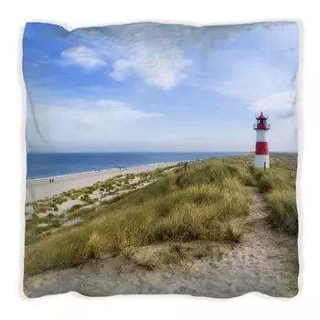 Подушка Wallario Premium, мягкая поверхность, с мотивом на пляже маяка Зюльт на панораме дюн, размер: 60 х 60 см, с белой спинкой