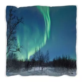 Подушка Wallario Premium, мягкая поверхность, с мотивом «Северное сияние в Швеции», размер: 40 x 40 см, с белой спинкой