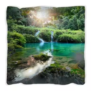 Подушка Wallario Premium, мягкая поверхность, с мотивом бирюзово-зеленого озера в национальном парке Гватемалы, размер: 60 х 60 см, с белой спинкой