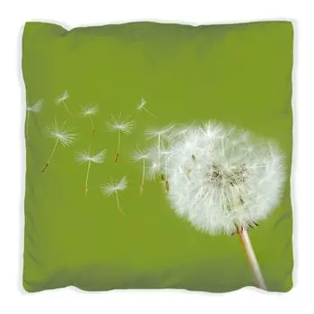 Подушка Wallario Premium, мягкая поверхность, с мотивом одуванчика на лугу с летающими семенами, размер: 40 х 40 см, с белой спинкой