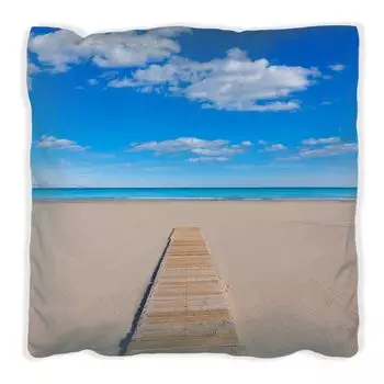 Подушка Wallario Premium, мягкая поверхность, с мотивом «На деревянной тропе к синему морю», размер: 40 х 40 см, с белой спинкой