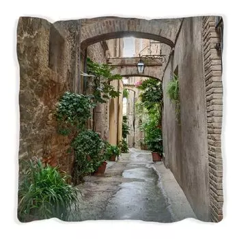 Подушка Wallario Premium, мягкая поверхность, с мотивом зеленой итальянской аллеи - со старинными арками, размер: 40 х 40 см, с белой спинкой