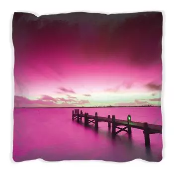 Подушка Wallario Premium, мягкая поверхность, с мотивом моста в сумерках - ночного неба, фиолетового цвета, размер: 40 x 40 см, с белой спинкой